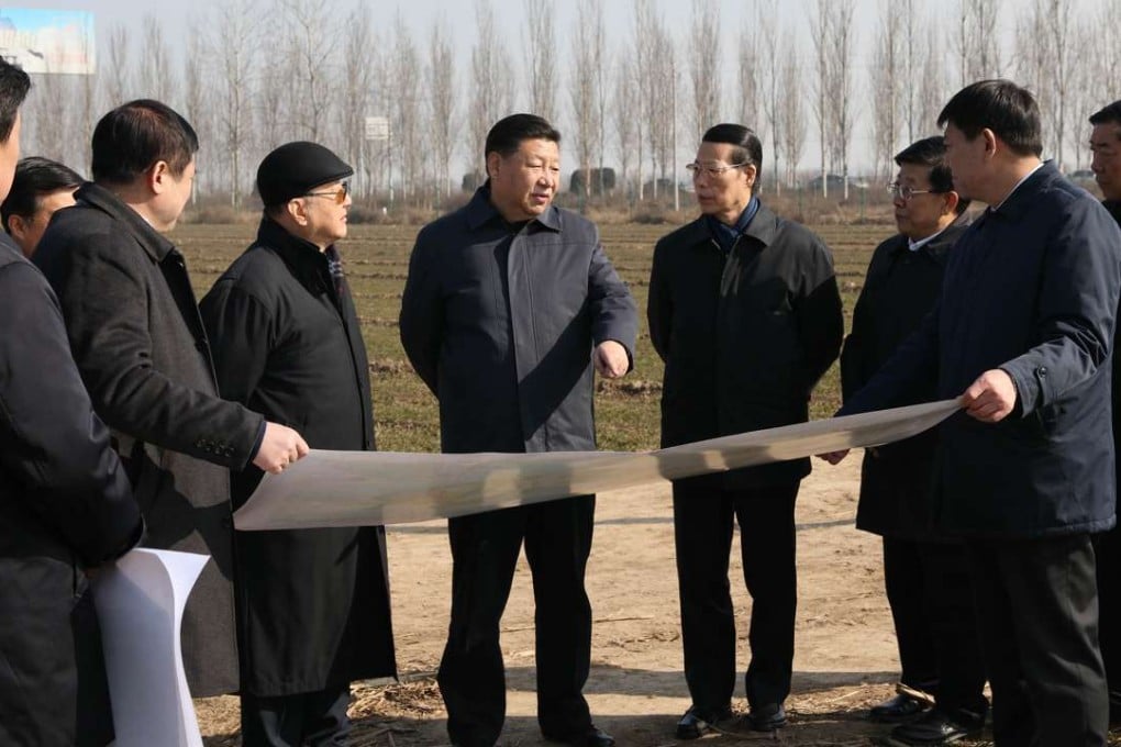President Xi Jinping inspects the Xiongan New Area scheme in Anxin county of Baoding city, Hebei province, on February 23. The plan for the new area, about 100km southwest of downtown Beijing, was announced on April 1. Photo: Xinhua