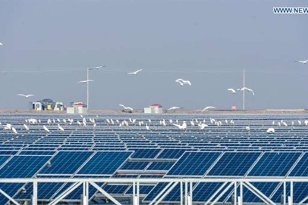 A giant solar power farm in Cixi, Zhejiang province, which also doubles as a fish farm. Photo: SCMP
