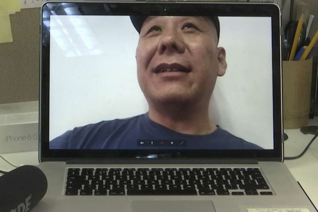 Chinese dissident Zhang Xiangzhong is seen on a computer screen during an video interview on April 17 in Taipei. Photo: AP
