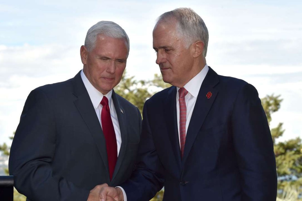US Vice-President Mike Pence with Australian Prime Minister Malcolm Turnbull. Photo: AFP