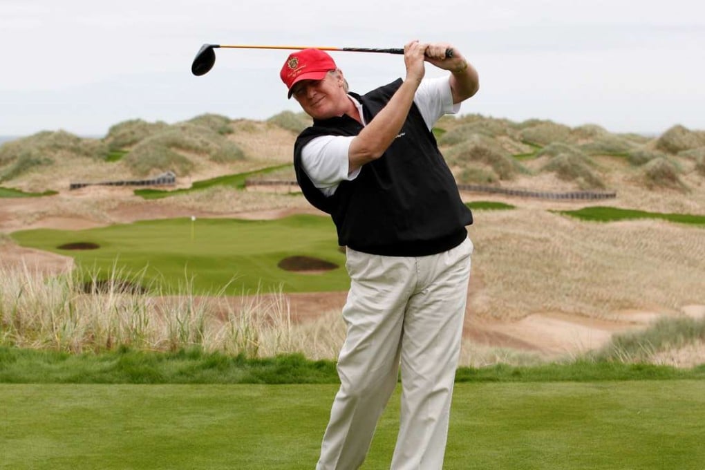 Donald Trump practices his swing at the 13th tee of his Trump International Golf Links course on the Menie Estate near Aberdeen, Scotland in 2011. File photo: Reuters