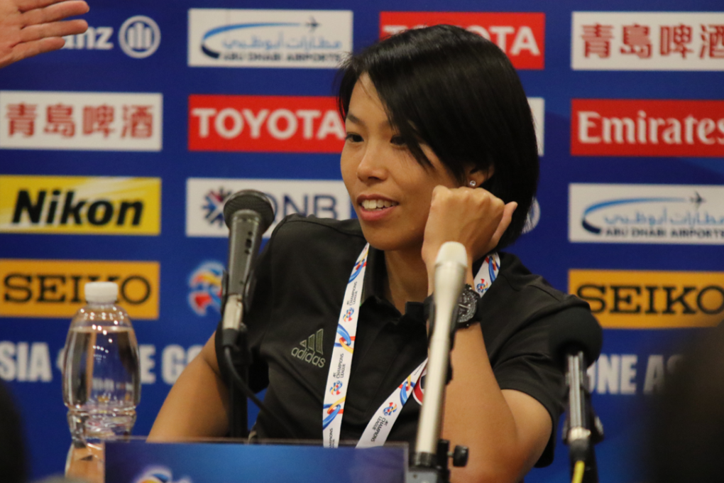 Eastern coach Chan Yuen-ting speaks at the press conference. Photo: Chan Kin-wa