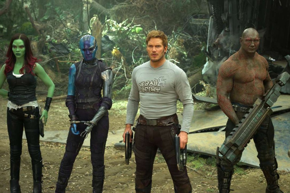 From left Zoe Saldana, Karen Gillan, Chris Pratt, Dave Bautista and Rocket (voiced by Bradley Cooper) in a still from Guardians Of The Galaxy Vol. 2 (category IIA), directed by James Gunn. Photo: Disney-Marvel via AP