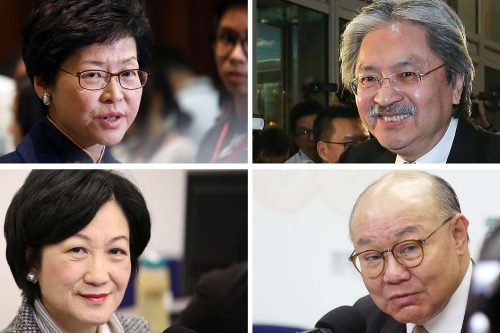 The chief executive candidates (clockwise from above left) Carrie Lam, John Tsang, Woo Kwok-hing and Regina Ip. Photos: David Wong, Dickson Lee, Xiaomei Chen, Jonathan Wong