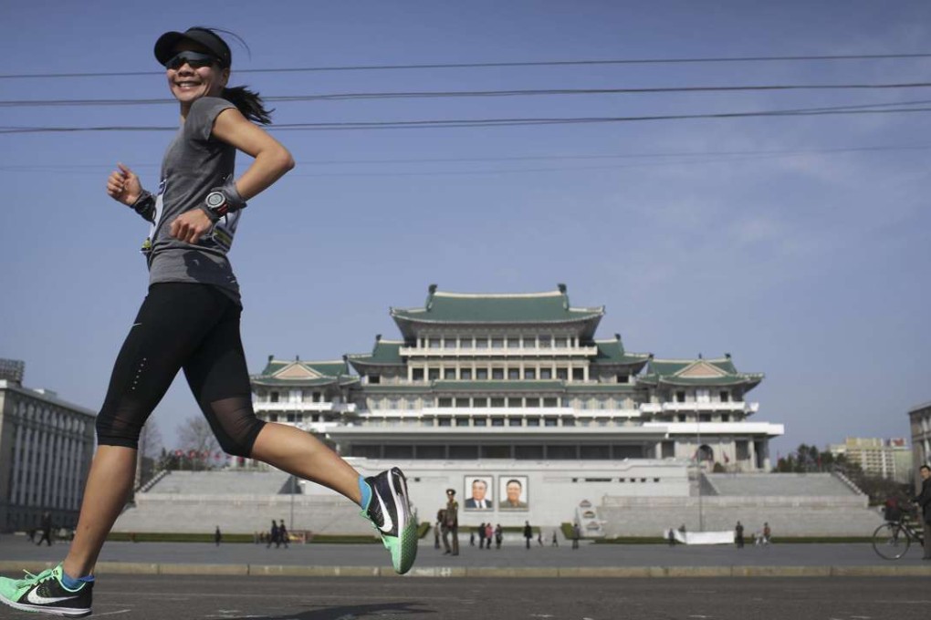 Jeanette Wang running the Pyongyang Marathon on April 9. Photo: AP