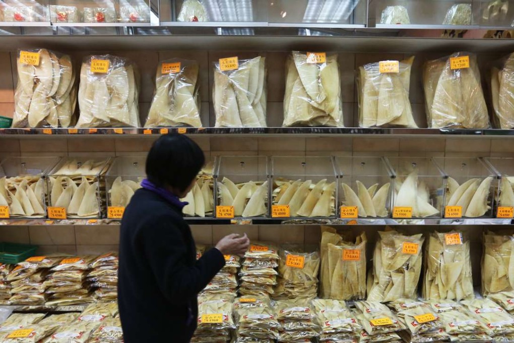 Shark fins on display at a dry seafood store in Western District. Photo: SCMP Pictures