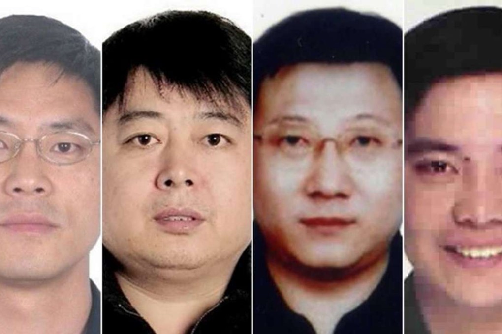 A combination of photos shows four Chinese corruption suspects, all believed to be living in British Columbia, Canada. They are (from left) Li Wenge, Xiao Bin, He Jian and Cheng Muyang, AKA Michael Ching Mo Yeung. A fifth Canada-based suspect, Wang Qingwei, is pictured in the story below. Photos: CCDI