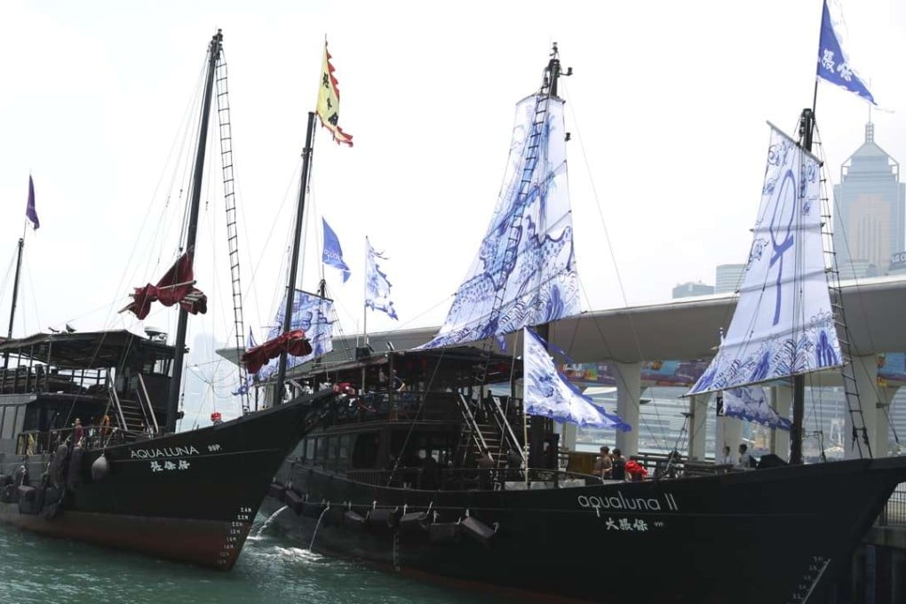 Replica junk Aqua Luna and its new, bigger sister vessel, Aqua Luna II. Picture: Sam Tsang