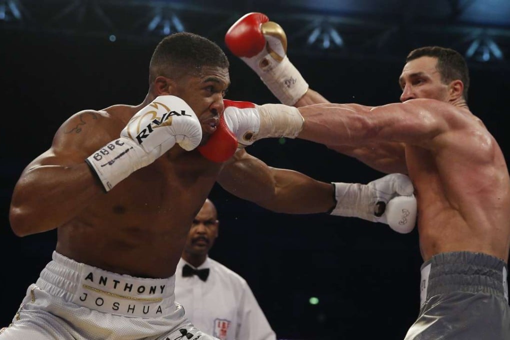 Anthony Joshua (left) and Wladimir Klitschko at Wembley Stadium. Photo: Reuters