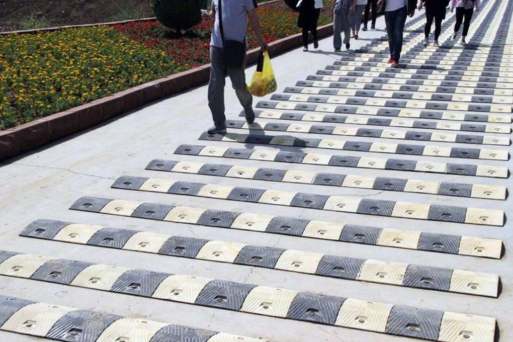 The speed bumbs on the slight incline at Taierzhuang water town. Photo: Handout