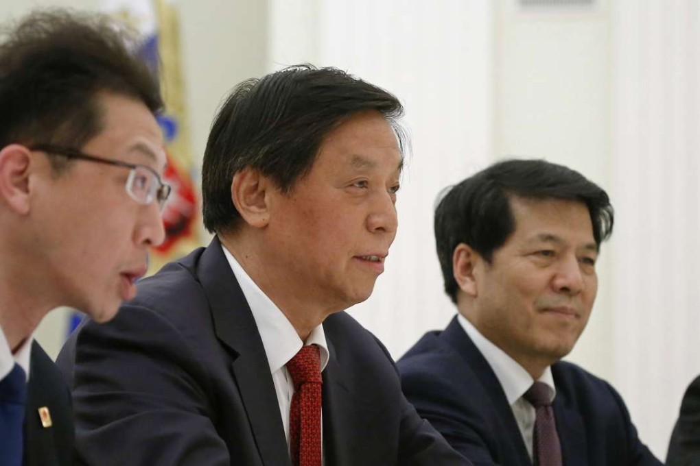 Director of the General Office of the Central Committee of the Communist Party of China Li Zhanshu (centre) says President Xi Jinping’s political philosophy is “basically complete”. Photo: AP