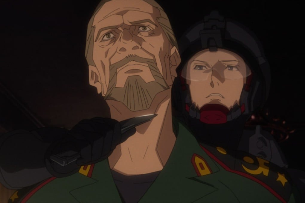 Captain Clavis Shepherd (right, voiced by Yuichi Nakamura) in the animated feature film Genocidal Organ (category IIB; Japanese), directed by Shuko Murase.