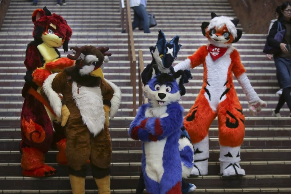 Furries (from left): Aren (Gale), Yoeleaf (Dingy), Mega (Herman), Kush (Kush) and Inari (Cooro). The names in parenthesis are the furries’ stage names. Photo: Xiaomei Chen