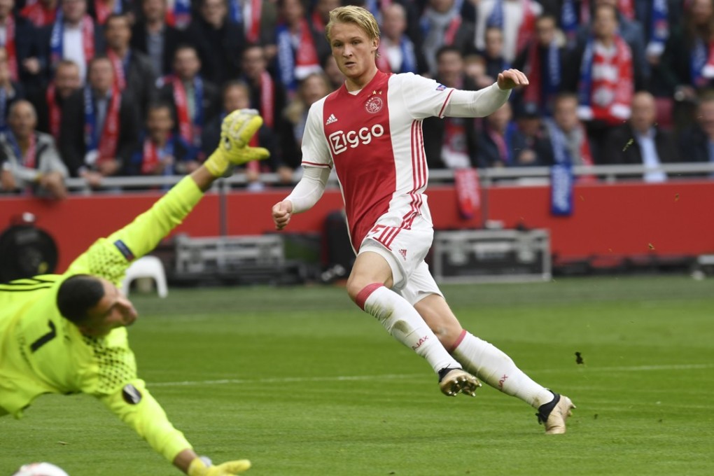 Ajax’s Kasper Dolberg scores the Amsterdam club’s second goal. Photo: Reuters