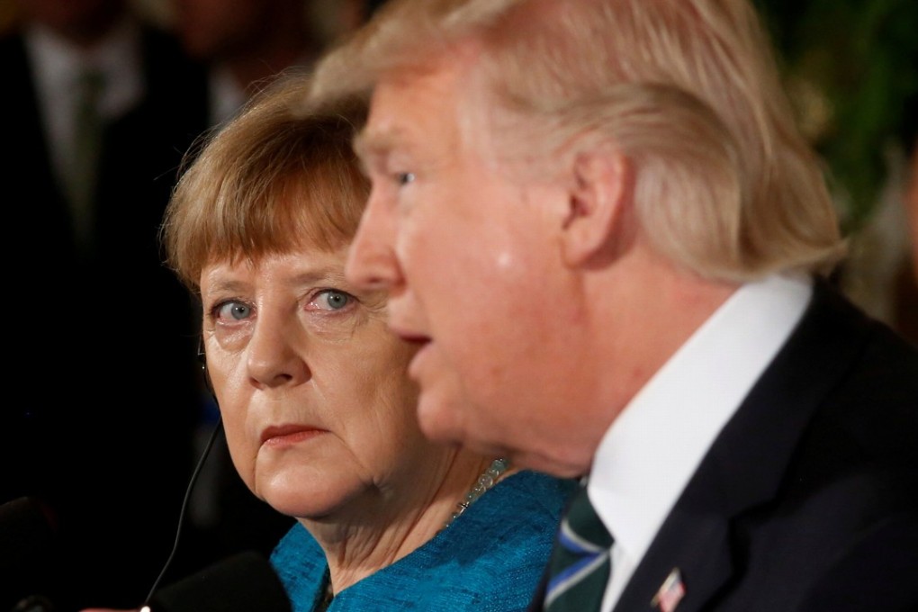 German Chancellor Angela Merkel and US President Donald Trump in the East Room of the White House. Photo: Reuters