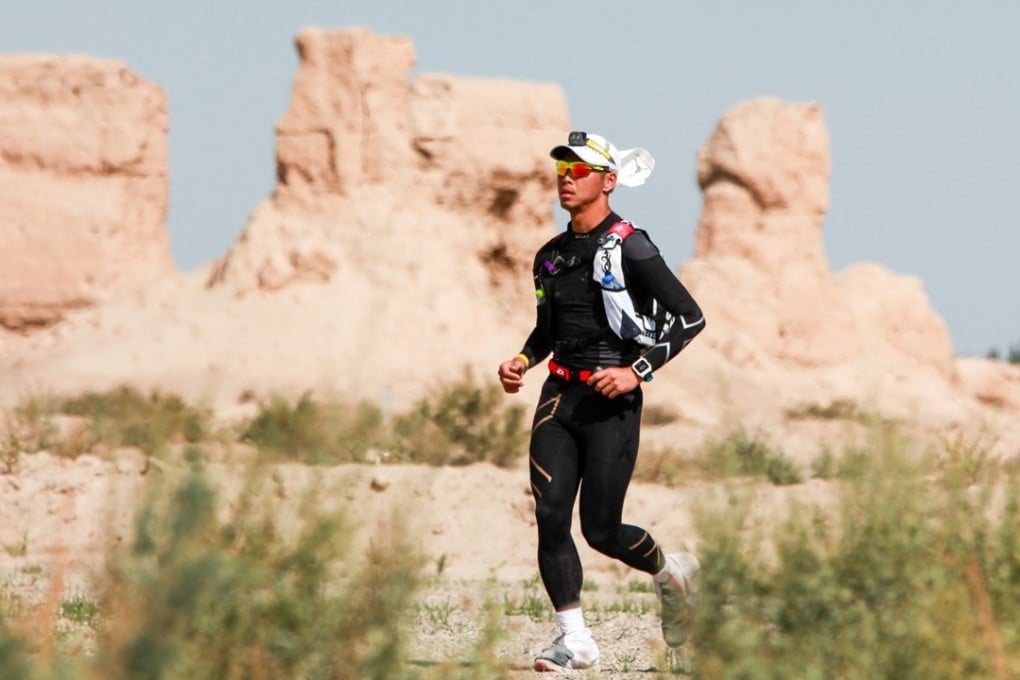 Hong Kong runner Law Chor-kin passing the ruins of Kunlun Fortress, 60km into the Ultra Gobi last year. Photo: Florian Pertsch