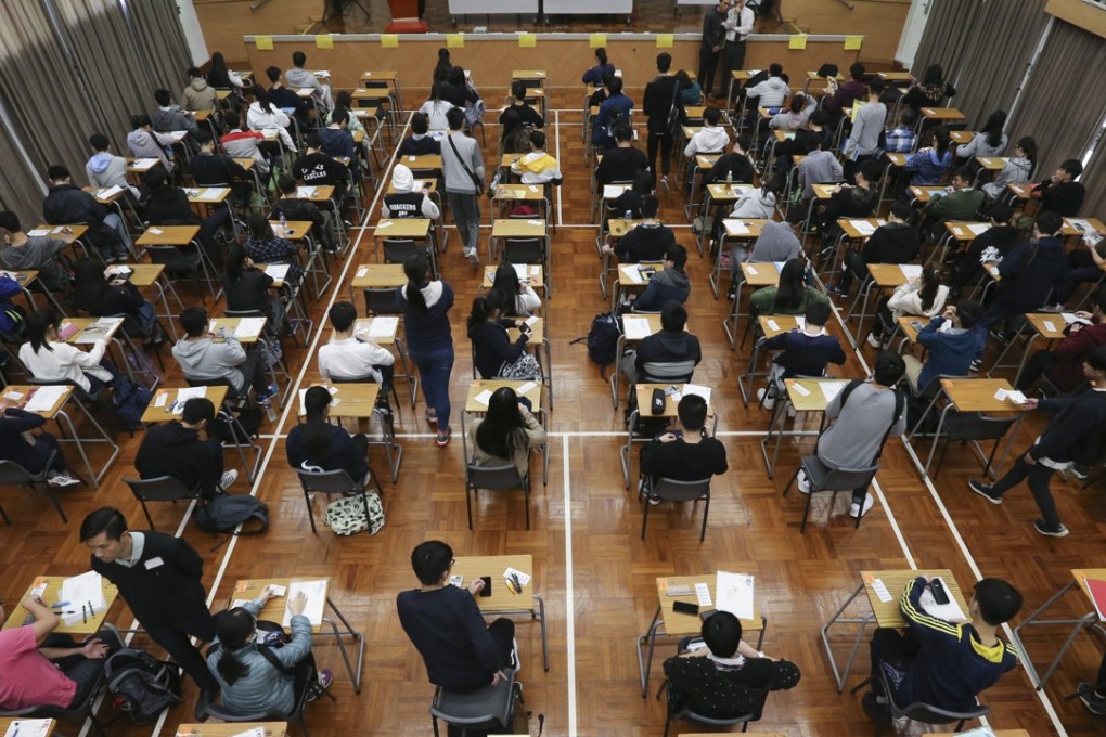 Students sit for the Diploma of Secondary Education examination at Kowloon Technical School in Sham Shui Po on April 3. Photo: Dickson Lee