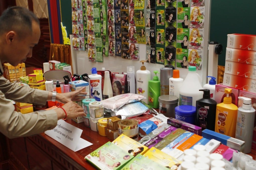 Cambodian authorities have confiscated nearly 70 tonnes of counterfeit cosmetics and raw materials for making them, a major haul that included imitations of South Korean, Thai, Japanese, Chinese and US brands. Photo: EPA