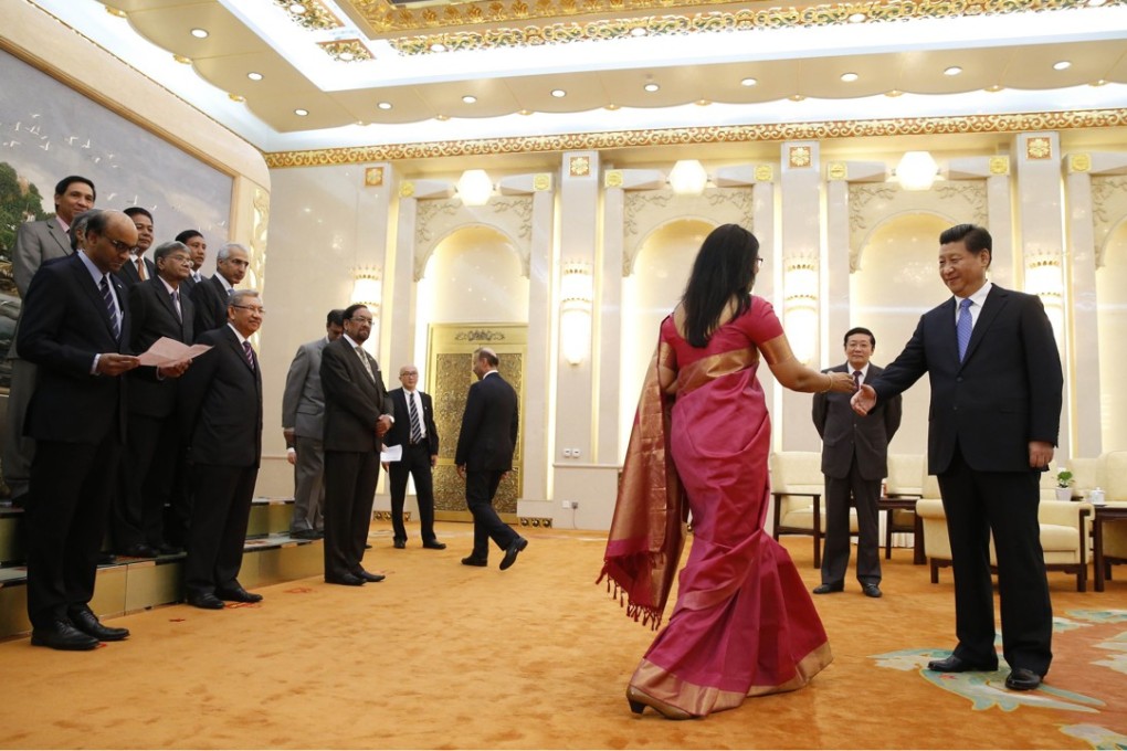 President Xi Jinping (right) meets guests of the Asian Infrastructure Investment Bank at the Great Hall of the People in Beijing in October 2014. Photo: AFP
