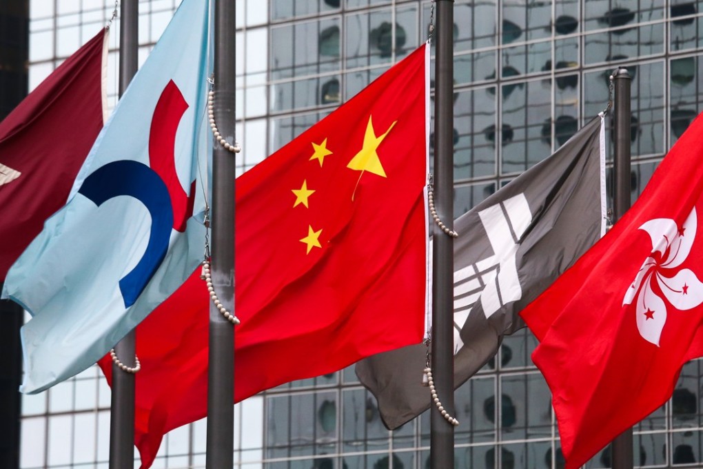 Flags outside the Hong Kong stock exchange at Exchange Square in Central. The Hang Seng Index followed regional markets to close higher, up 0.5 per cent, or 126.39 points to 25,015.42. Photo: David Wong