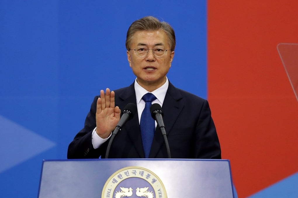 South Korea’s President Moon Jae-in takes an oath during his presidential inauguration ceremony in Seoul on May 10, 2017. Photo: EPA
