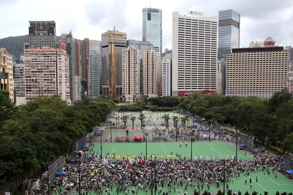 The July 1 marches usually start from the football pitches at Victoria Park. Photo: Dickson Lee