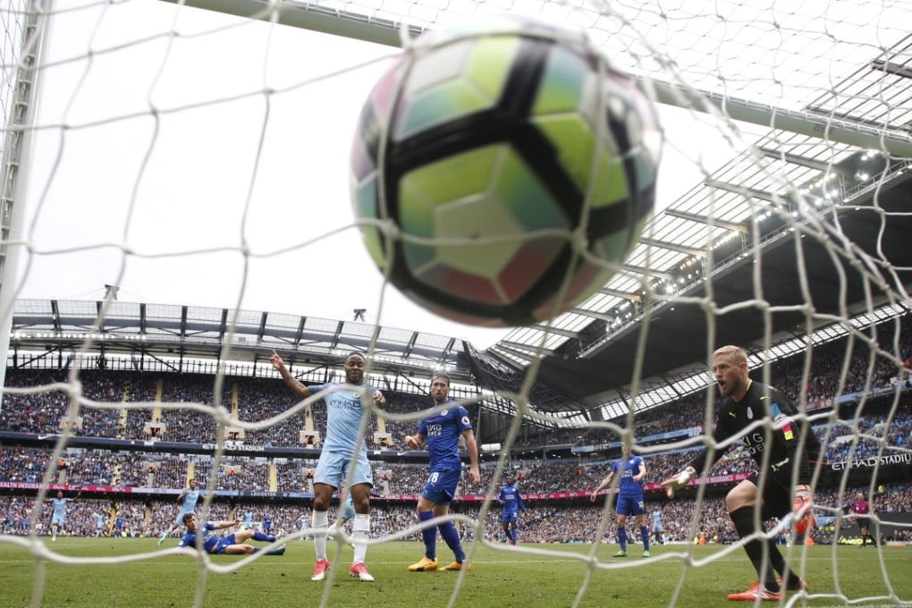 Kasper Schmeichel is helpless as David Silva scores for Manchester City. Photo: Reuters