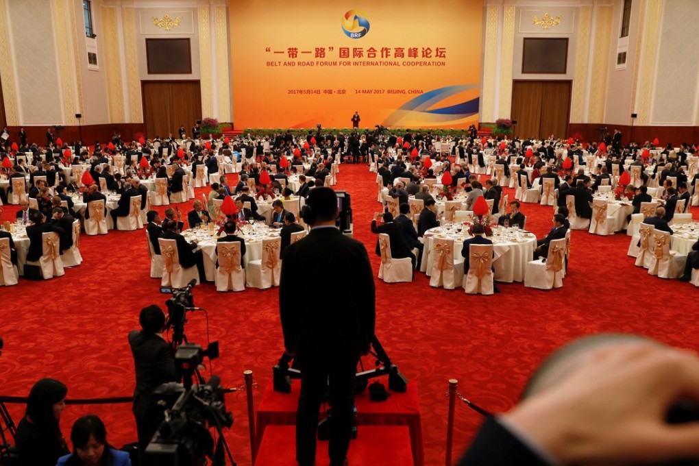 President Xi Jinping delivers his speech during the welcome banquet for the Belt and Road Forum for International Cooperation at the Great Hall of the People in Beijing on Sunday. Photo: Reuters
