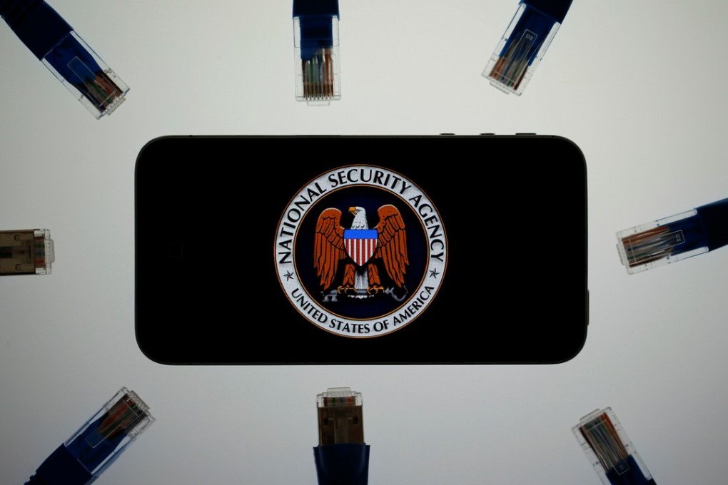 An illustration picture showing the National Security Agency’s logo on a phone surrounded by network cables. Photo: Reuters