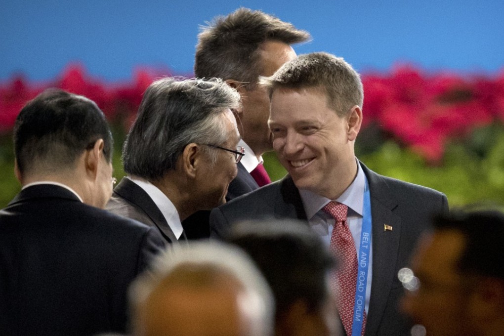 Matt Pottinger, US National Security Council senior director for East Asia, arrives for the opening ceremony of the belt and road forum in Beijing on Sunday. Photo: AP