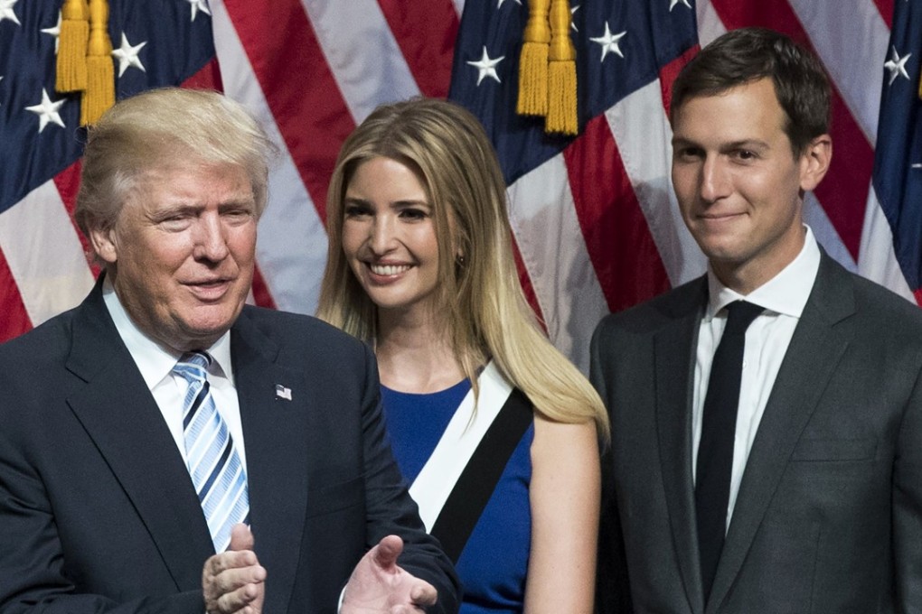 US President Donald Trump, with his daughter Ivanka and her husband Jared Kushner. Photo: AFP