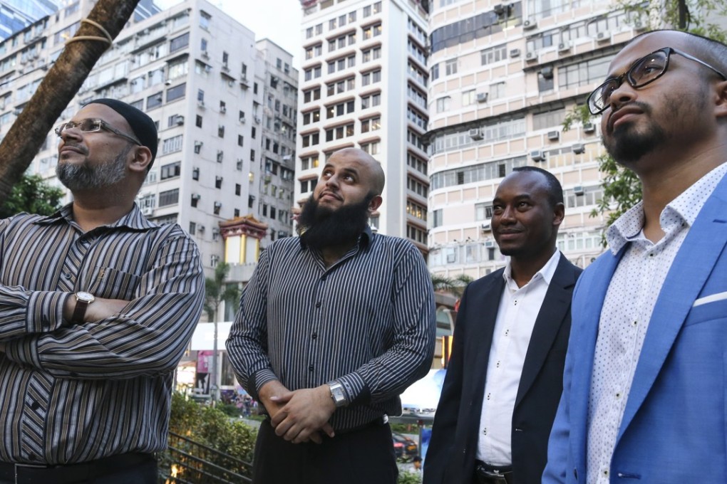 (Left to right) Jamal Ashraff; Muslim Council founder and chairman Adeel Malik; Diallo Ali; and Syed Ridwan Elahi urged officials to act cautiously when warning against terrorism attacks in the city. Photo: Dickson Lee