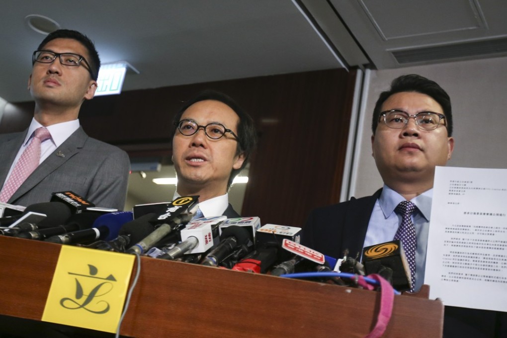 Pan-democrat lawmakers (from left) Lam Cheuk-ting, Kenneth Leung; and Andrew Wan Siu-kin believe the select committee's next meetings should not be held behind closed doors. Photo: David Wong
