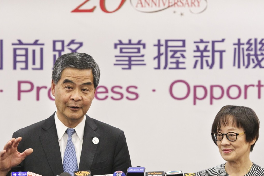 Hong Kong Chief Executive Leung Chun-ying (left) and Yvonne Choi Ying-pik, the city’s commissioner for the ‘Belt and Road Initiative’, were part of a 30-strong delegation at the summit in Beijing. Photo: Simon Song