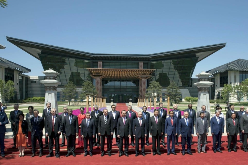 National leaders gather for a group photo in Beijing on May 15, 2017, during the two-day the Belt and Road Forum. Photo: Kyodo