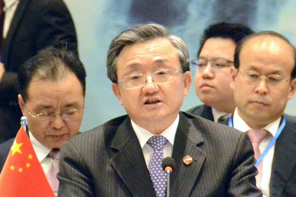Chinese Deputy Foreign Minister Liu Zhenmin addresses the meeting of senior officials from China and the 10 member countries of the Association of Southeast Asian Nations in Guiyang, Guizhou province, yesterday. Photo: Kyodo