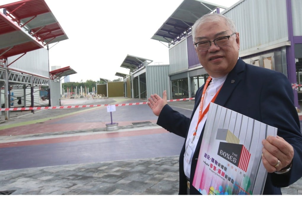 Lawmaker Wong Ting-kwong introduces the pop-up shopping complex in San Tin.Photo: David Wong
