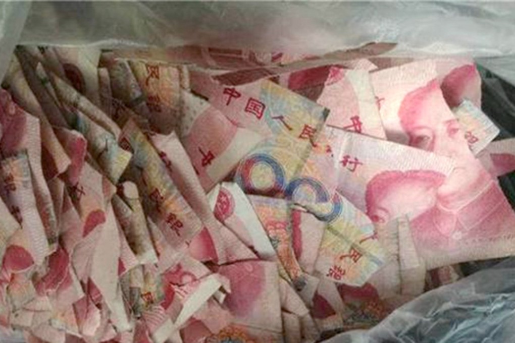 The remains of ruined 100-yuan notes. Photo: Handout