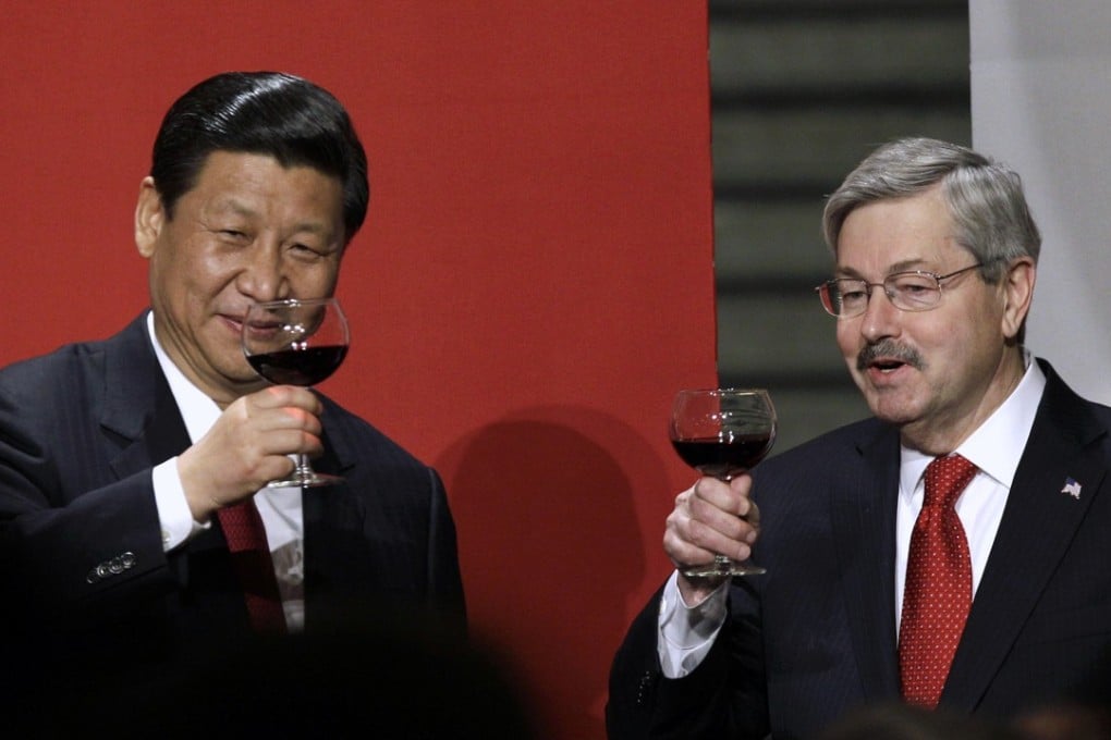 A file photo from 2012 shows then-vice president Xi Jinping and Iowa Governor Terry Branstad raising their glasses during a formal dinner at the Iowa Statehouse. Photo: AP