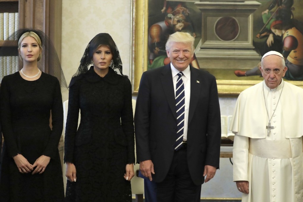 US President Donald Trump, first lady Melania Trump and daughter Ivanka Trump, left, meet with Pope Francis. Photo: AP