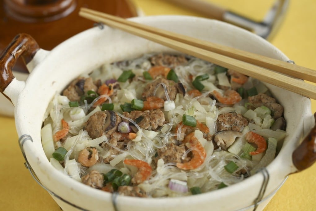 Fuzzy melon with dried shrimp, pork meatballs and glass noodles.