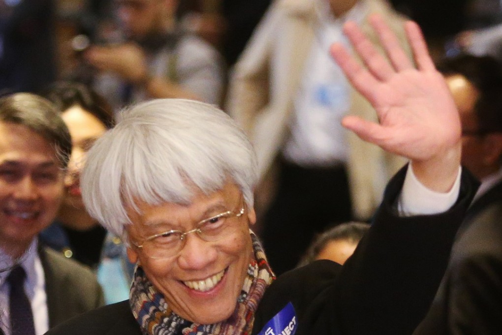 Former HKMA chief executive Joseph Yam Chi-kwong at a rally supporting Carrie Lam Cheng Yuet-ngor in February. He refused to comment to the SCMP on Friday whether he would join Lam’s cabinet. Photo: Sam Tsang