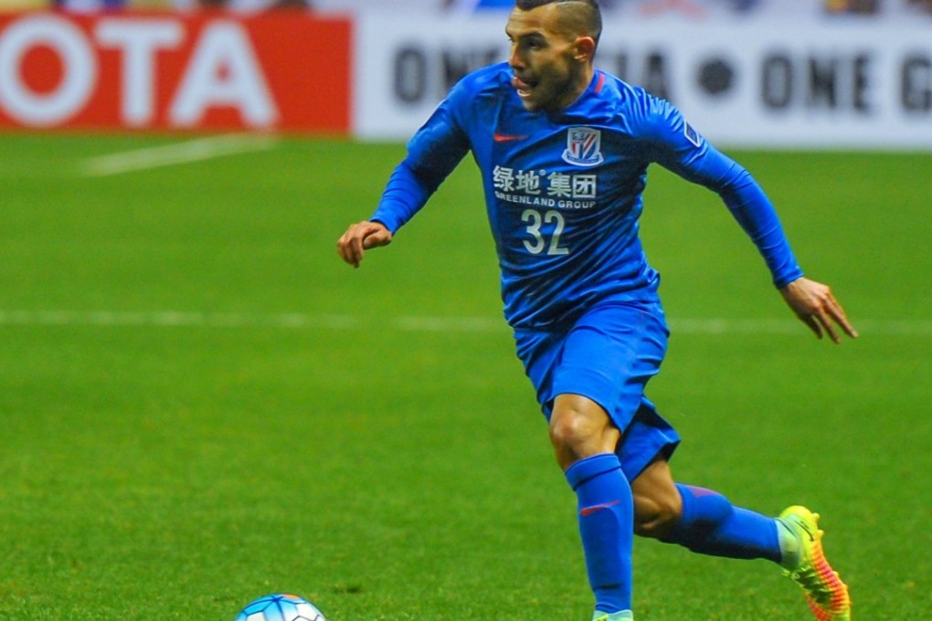 Carlos Tevez of Shanghai Shenhua in action during an AFC Champions League match against Brisbane Roar FC in Shanghai, China. Tevez said it will take China 50 years to catch up with the elite of European football. Photo: EPA