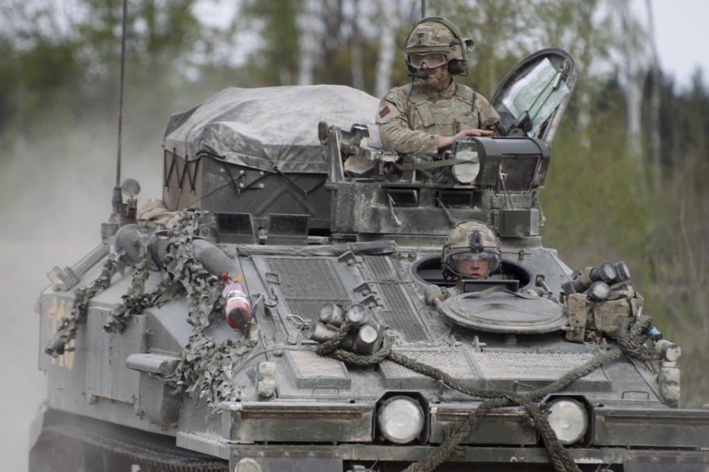 Soldiers during the Estonian Defence Force's annual Spring Storm (Kevadtormil) military exercise in Tapa, Estonia. Some 9.000 military personnel from the Estonian Defence Forces, Great Britain, France, Denmark, US, Canada, Germany, Netherlands, Poland, Finland, Sweden, Latvia, Lithuania, Ukraine and Georgia participate in the exercise. Photo: EPA