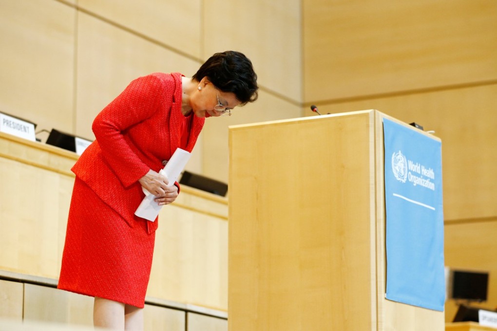 Margaret Chan Fung Fu-chun gestures after her last speech as World Health Organisation Director-General during the 70th World Health Assembly in Geneva, Switzerland. Photo: Reuters