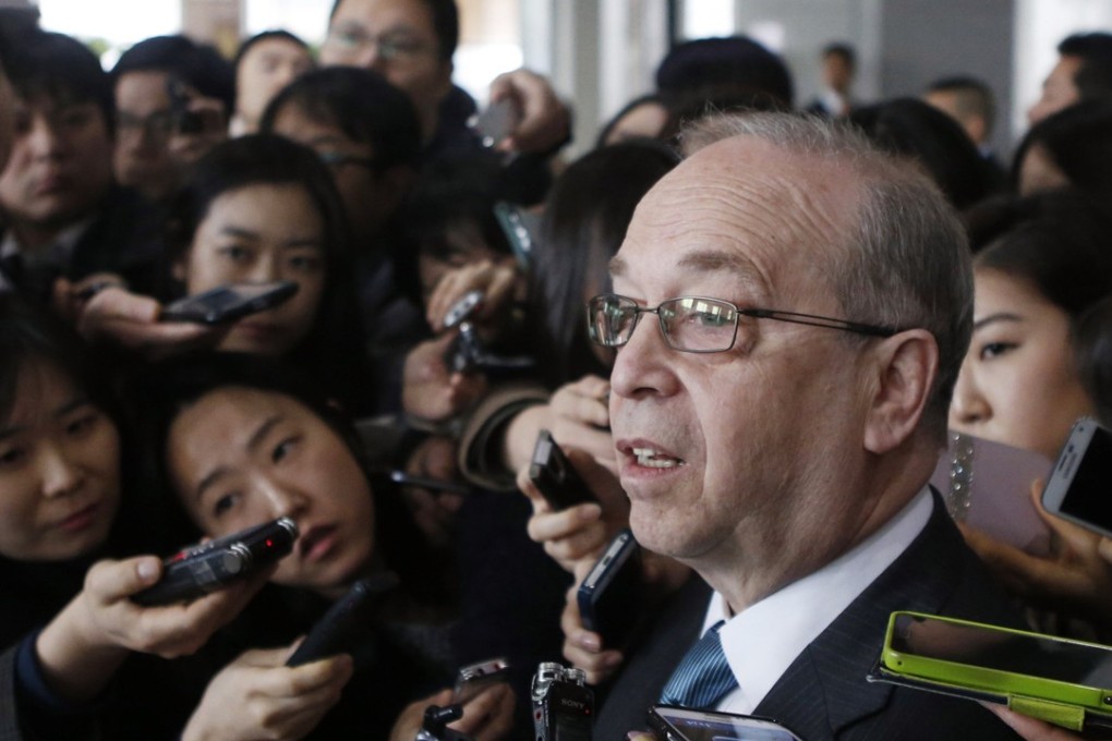 Daniel Russel speaks with reporters in 2015 during his tenure as US assistant secretary of state for East Asian and Pacific affairs. Photo: Reuters