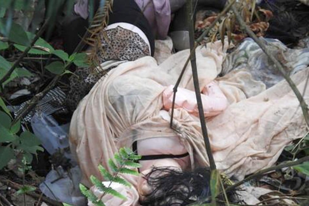 The blow-up doll was left in the woods near the village of Wayao, in Luoping county. Photo: Handout