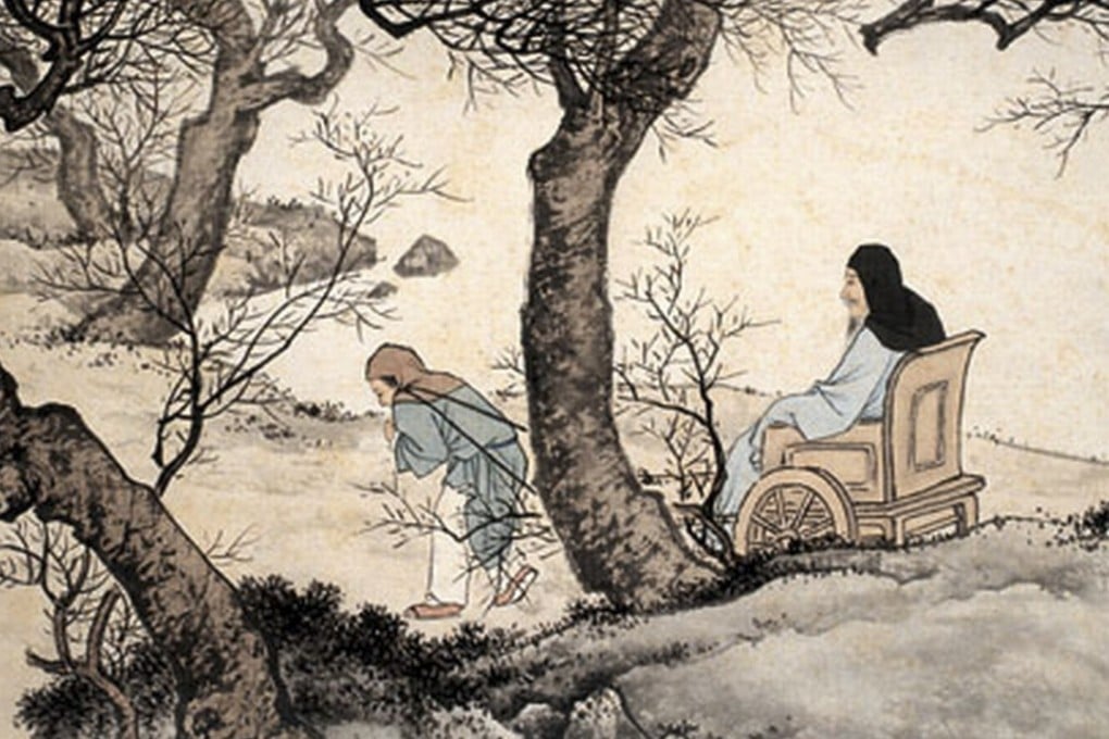 Min Ziqian, a disciple of Confucius and a model of filial piety, is seen pulling his father’s cart in the freezing cold in this illustration from The Twenty-four Filial Exemplars.