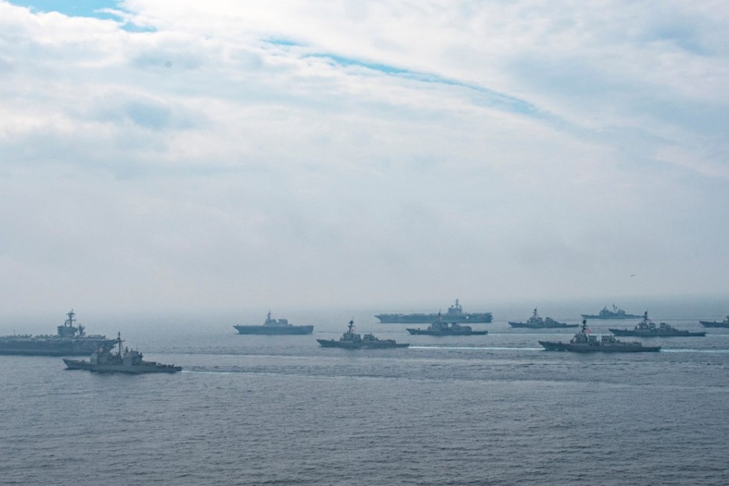The Carl Vinson strike group, including USS Carl Vinson, operating with the Ronald Reagan strike group, including the USS Ronald Reagan, during navel drills with Japanese ships off the Korean peninsula. Photo: AFP