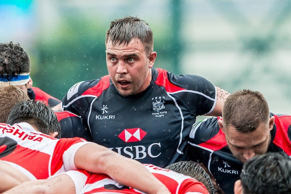 Hong Kong captain Ben Roberts packs down in the scrum against Japan in the Asia Rugby Championship. Photo: HKRU